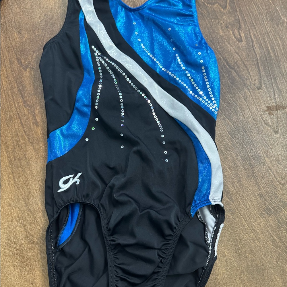GK Blue and Black Leotard with Silver Accents